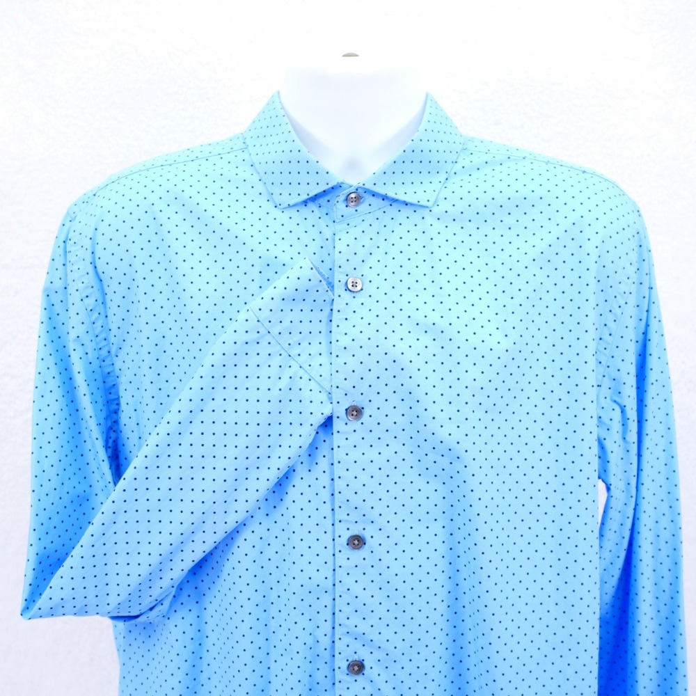 Express Modern Fit -XL 17-17.5- Blue Polka Dot Collared Dress Shirt